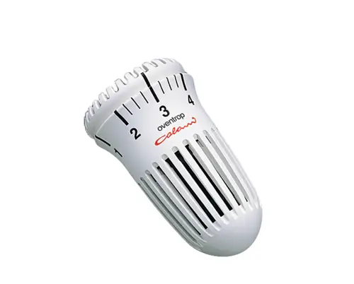 Weißer Thermostatkopf mit einer Skala von 1 bis 4, designed für die Regelung der Raumtemperatur, mit einem luftdurchlässigen Design.